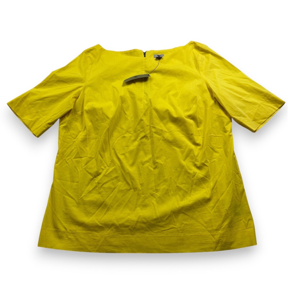 Worthington Women XL Electric Yellow Boat Neck Short Sleeve Back Zip Blouse NEW